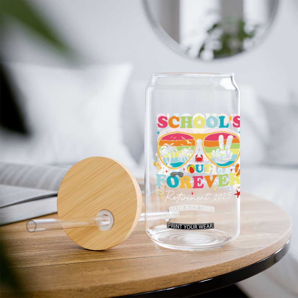 School's Out Forever Retired Teacher 2025 Glass Can Groovy Retirement TS10 Print Your Wear