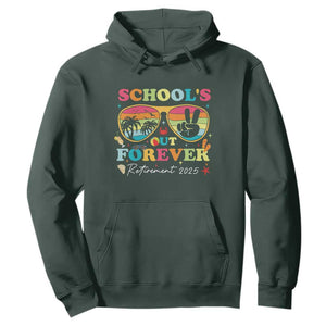 School's Out Forever Retired Teacher 2025 Hoodie Groovy Retirement TS10 Dark Forest Green Print Your Wear