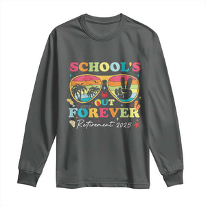 School's Out Forever Retired Teacher 2025 Long Sleeve Shirt Groovy Retirement TS10 Dark Heather Print Your Wear