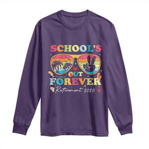 School's Out Forever Retired Teacher 2025 Long Sleeve Shirt Groovy Retirement TS10 Purple Print Your Wear