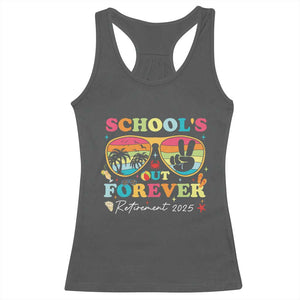 School's Out Forever Retired Teacher 2025 Racerback Tank Top Groovy Retirement TS10 Dark Heather Print Your Wear