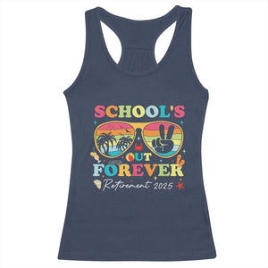 School's Out Forever Retired Teacher 2025 Racerback Tank Top Groovy Retirement TS10 Navy Print Your Wear