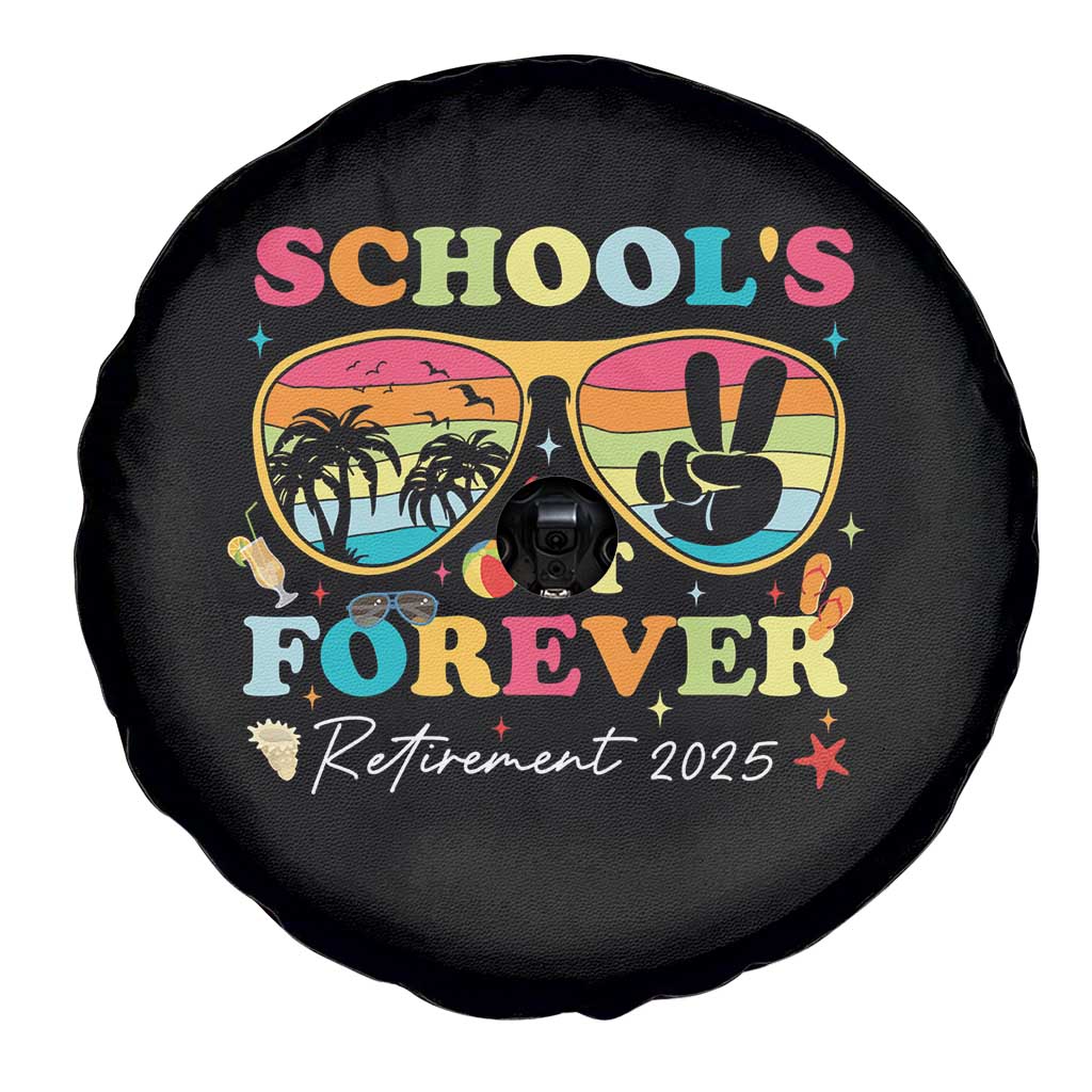 School's Out Forever Retired Teacher 2025 Spare Tire Cover Groovy Retirement TS10 Print Your Wear
