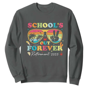 School's Out Forever Retired Teacher 2025 Sweatshirt Groovy Retirement TS10 Dark Heather Print Your Wear