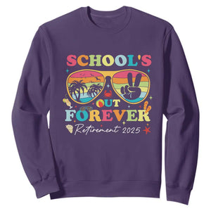 School's Out Forever Retired Teacher 2025 Sweatshirt Groovy Retirement TS10 Purple Print Your Wear