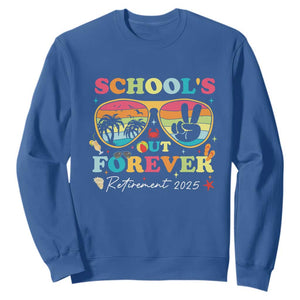 School's Out Forever Retired Teacher 2025 Sweatshirt Groovy Retirement TS10 Royal Blue Print Your Wear