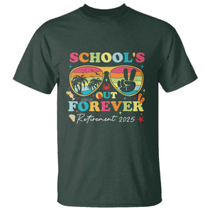School's Out Forever Retired Teacher 2025 T Shirt Groovy Retirement TS10 Dark Forest Green Print Your Wear