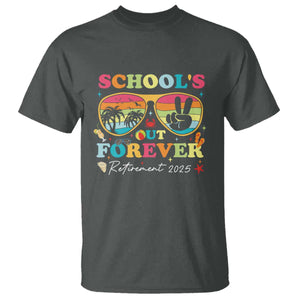 School's Out Forever Retired Teacher 2025 T Shirt Groovy Retirement TS10 Dark Heather Print Your Wear