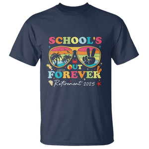 School's Out Forever Retired Teacher 2025 T Shirt Groovy Retirement TS10 Navy Print Your Wear
