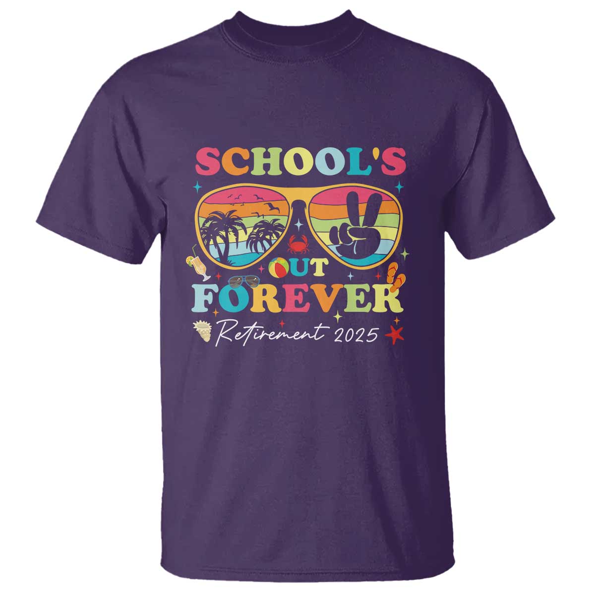 School's Out Forever Retired Teacher 2025 T Shirt Groovy Retirement TS10 Purple Print Your Wear