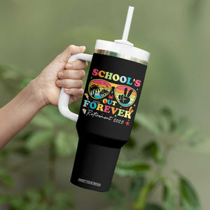 School's Out Forever Retired Teacher 2025 Tumbler With Handle Groovy Retirement TS10 Print Your Wear