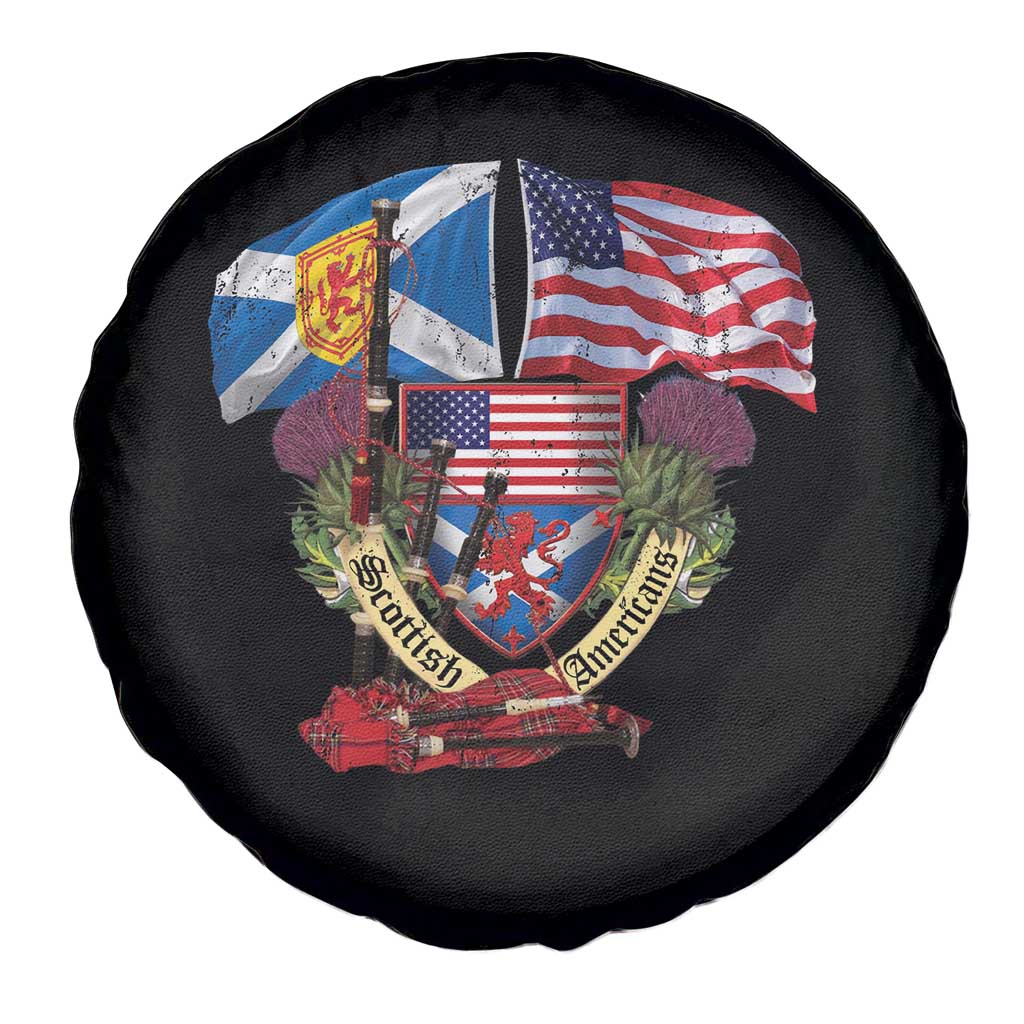 Scottish American Heritage Month Spare Tire Cover Bagpipe Vintage Scottish American Flag Thistle TS11 Print Your Wear