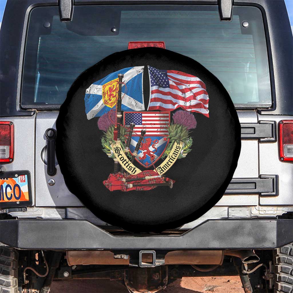 Scottish American Heritage Month Spare Tire Cover Bagpipe Vintage Scottish American Flag Thistle TS11 No hole Black Print Your Wear