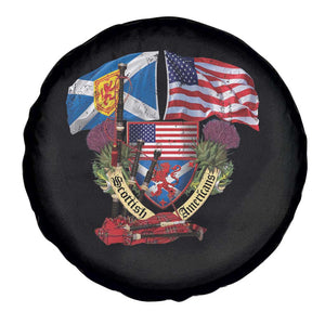 Scottish American Heritage Month Spare Tire Cover Bagpipe Vintage Scottish American Flag Thistle TS11 Print Your Wear