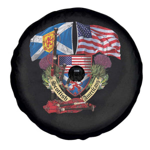 Scottish American Heritage Month Spare Tire Cover Bagpipe Vintage Scottish American Flag Thistle TS11 Print Your Wear