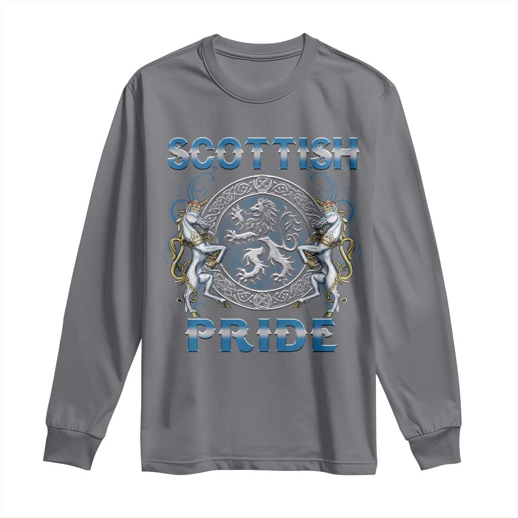 Scottish Pride Long Sleeve Shirt Lion Rampant Unicorns Scottish Flag TS11 Charcoal Print Your Wear