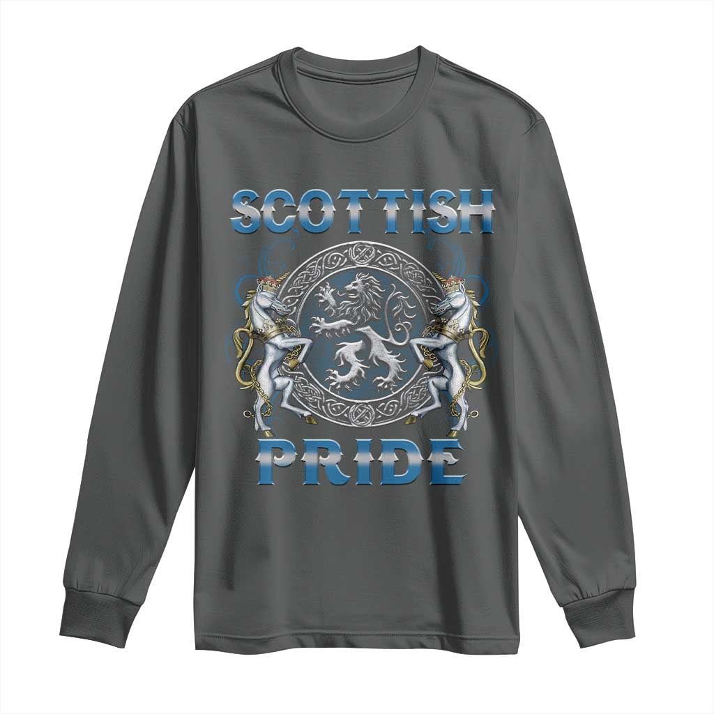 Scottish Pride Long Sleeve Shirt Lion Rampant Unicorns Scottish Flag TS11 Dark Heather Print Your Wear