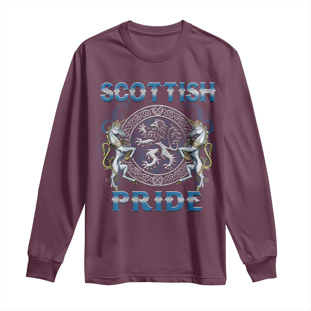 Scottish Pride Long Sleeve Shirt Lion Rampant Unicorns Scottish Flag TS11 Maroon Print Your Wear