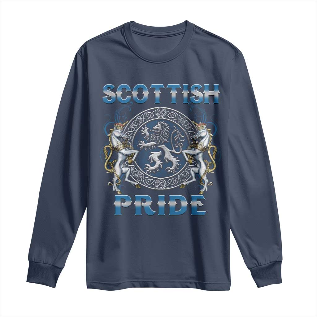 Scottish Pride Long Sleeve Shirt Lion Rampant Unicorns Scottish Flag TS11 Navy Print Your Wear