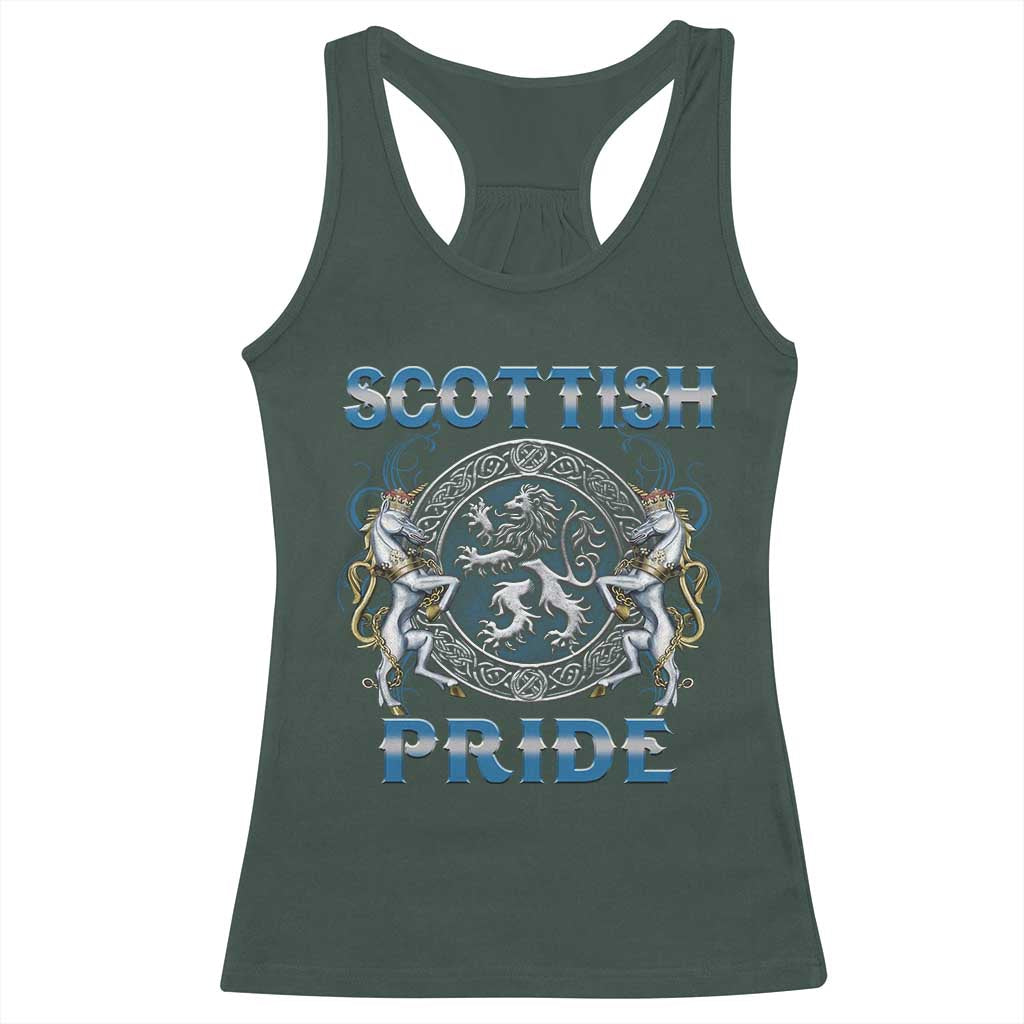 Scottish Pride Racerback Tank Top Lion Rampant Unicorns Scottish Flag TS11 Dark Forest Green Print Your Wear