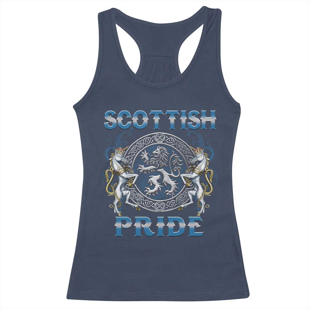 Scottish Pride Racerback Tank Top Lion Rampant Unicorns Scottish Flag TS11 Navy Print Your Wear