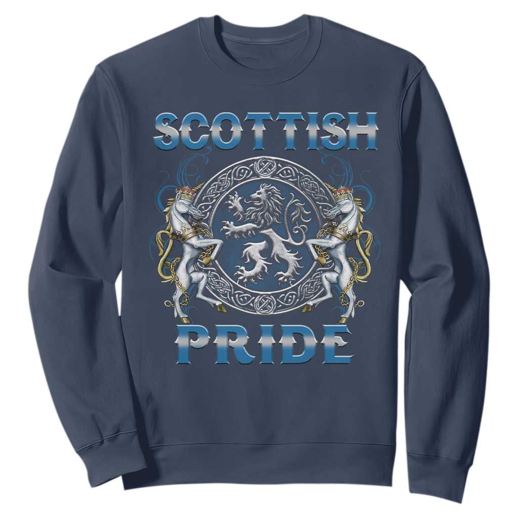 Scottish Pride Sweatshirt Lion Rampant Unicorns Scottish Flag TS11 Navy Print Your Wear