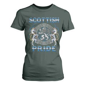 Scottish Pride T Shirt For Women Lion Rampant Unicorns Scottish Flag TS11 Dark Forest Green Print Your Wear