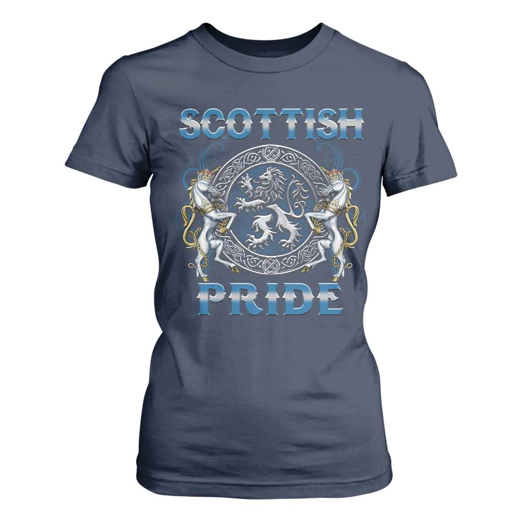Scottish Pride T Shirt For Women Lion Rampant Unicorns Scottish Flag TS11 Navy Print Your Wear