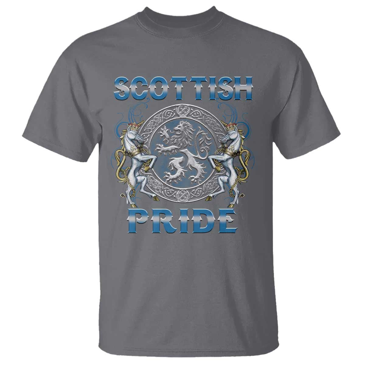 Scottish Pride T Shirt Lion Rampant Unicorns Scottish Flag TS11 Charcoal Print Your Wear