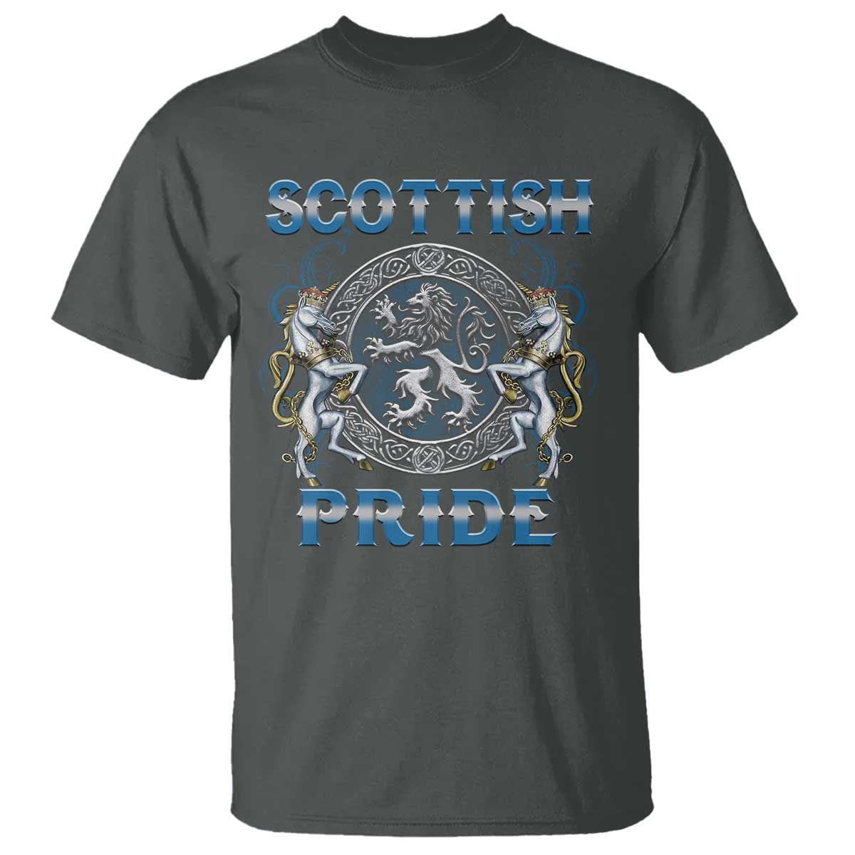 Scottish Pride T Shirt Lion Rampant Unicorns Scottish Flag TS11 Dark Heather Print Your Wear