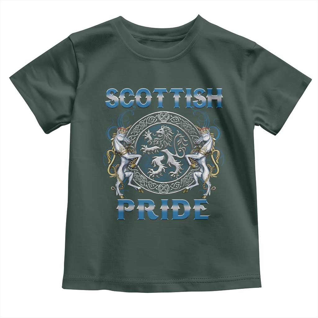 Scottish Pride Toddler T Shirt Lion Rampant Unicorns Scottish Flag TS11 Dark Forest Green Print Your Wear