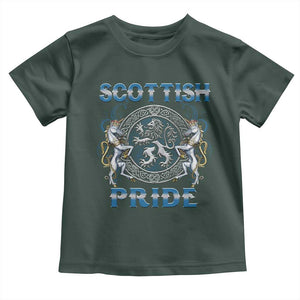 Scottish Pride Toddler T Shirt Lion Rampant Unicorns Scottish Flag TS11 Dark Forest Green Print Your Wear