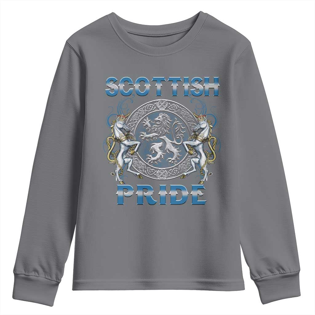 Scottish Pride Youth Sweatshirt Lion Rampant Unicorns Scottish Flag TS11 Charcoal Print Your Wear