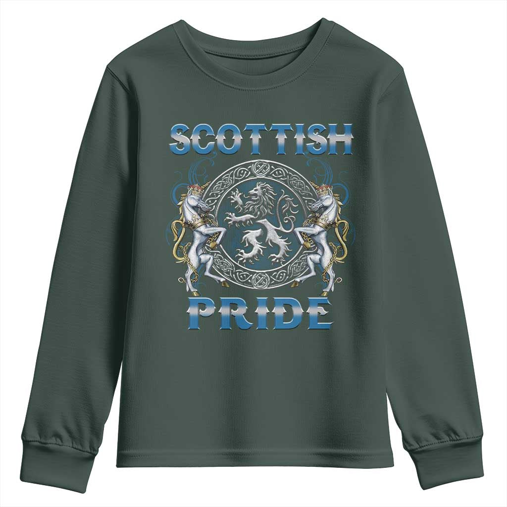 Scottish Pride Youth Sweatshirt Lion Rampant Unicorns Scottish Flag TS11 Dark Forest Green Print Your Wear