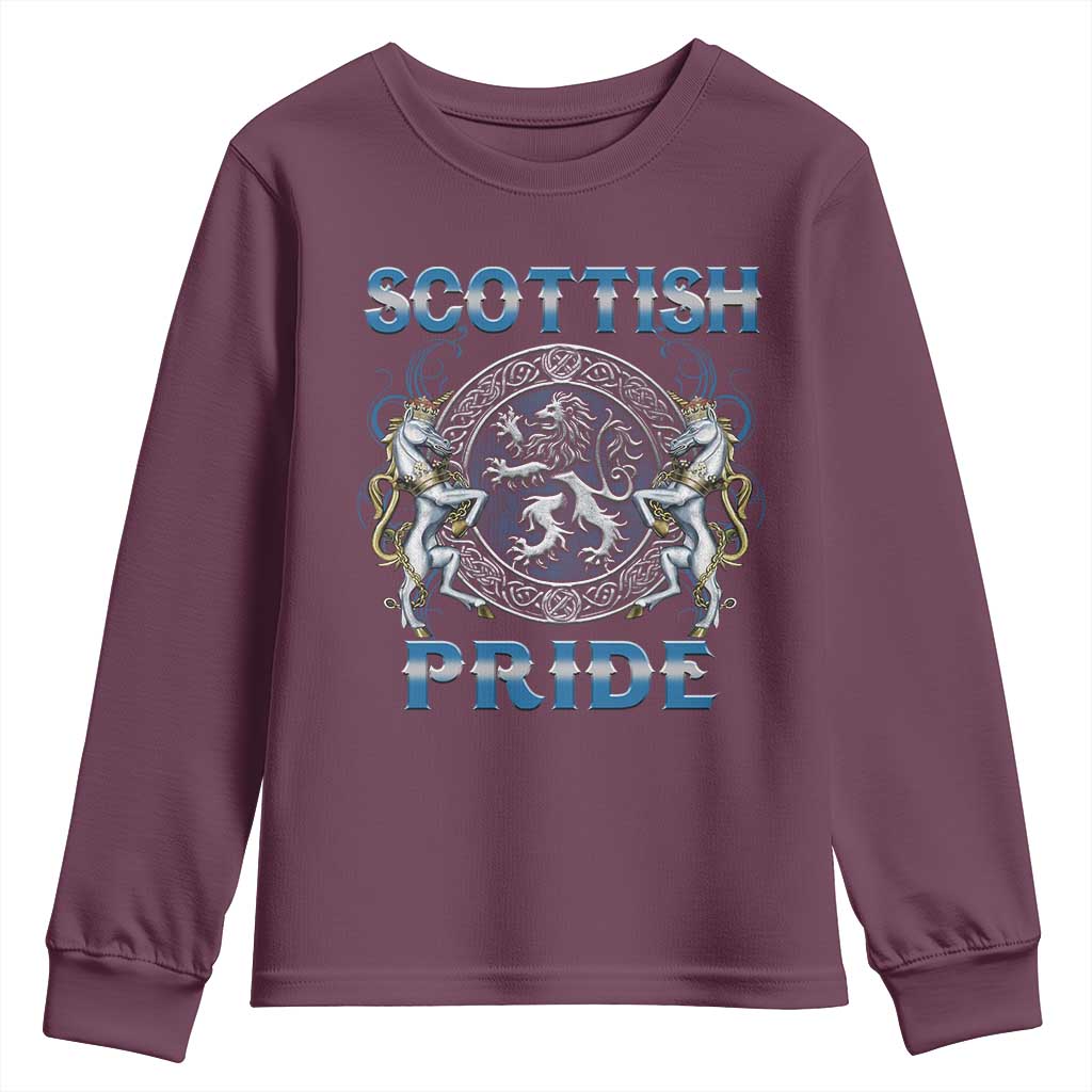 Scottish Pride Youth Sweatshirt Lion Rampant Unicorns Scottish Flag TS11 Maroon Print Your Wear