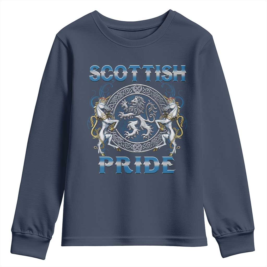 Scottish Pride Youth Sweatshirt Lion Rampant Unicorns Scottish Flag TS11 Navy Print Your Wear