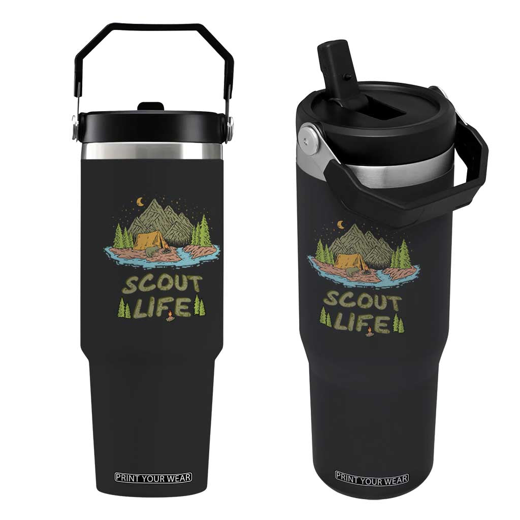 Scout Camping Flip Straw Tumbler Scout Camping Life Hiking Camping Outdoors Troop Leader TS02 One Size: 30 oz Black Print Your Wear
