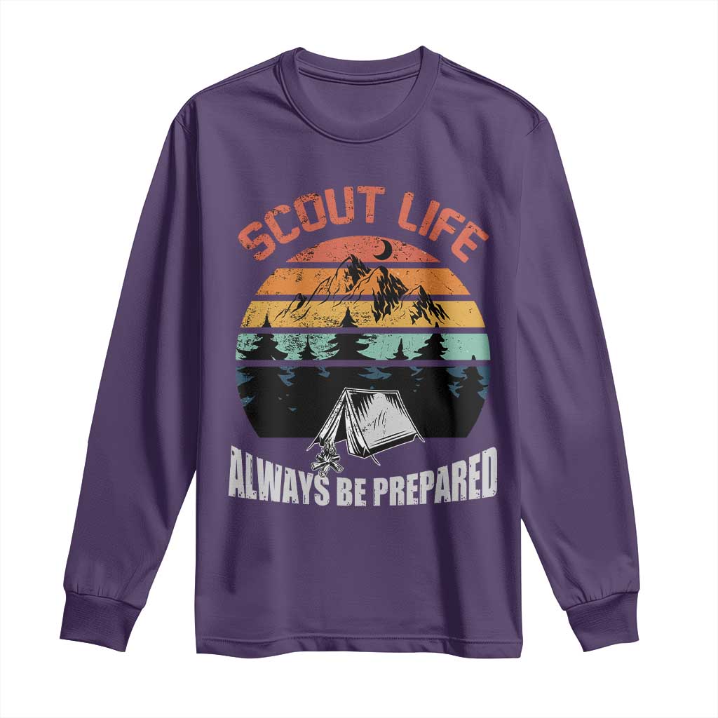 Scout Camping Long Sleeve Shirt Scout Camping Always Be Prepared Hiking Camping Outdoors Troop Leader TS02 Purple Print Your Wear