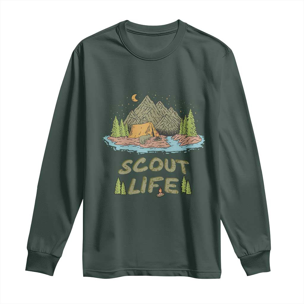 Scout Camping Long Sleeve Shirt Scout Camping Life Hiking Camping Outdoors Troop Leader TS02 Dark Forest Green Print Your Wear