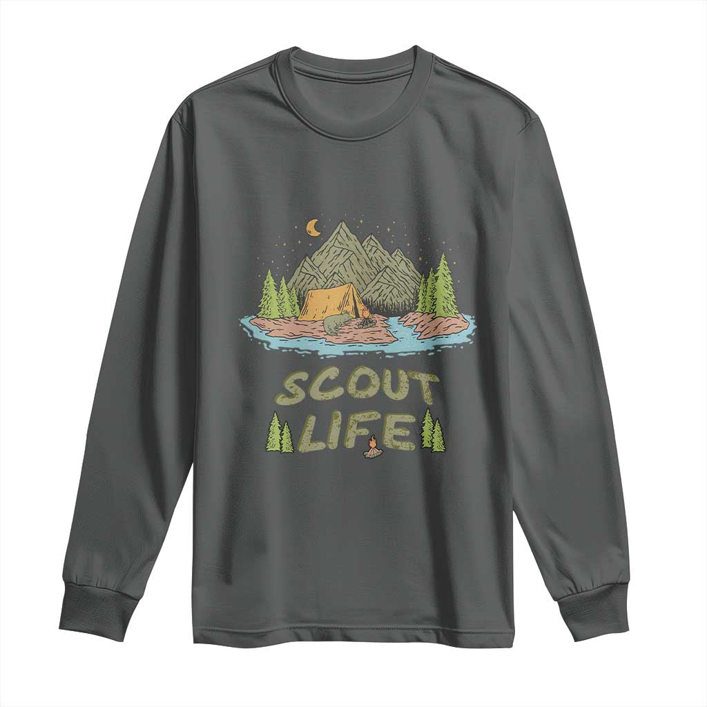 Scout Camping Long Sleeve Shirt Scout Camping Life Hiking Camping Outdoors Troop Leader TS02 Dark Heather Print Your Wear