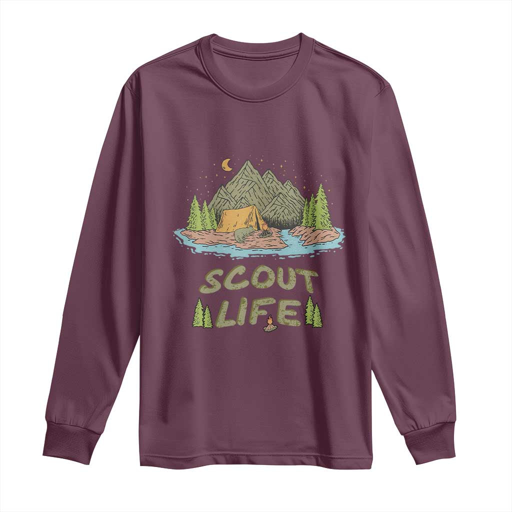 Scout Camping Long Sleeve Shirt Scout Camping Life Hiking Camping Outdoors Troop Leader TS02 Maroon Print Your Wear