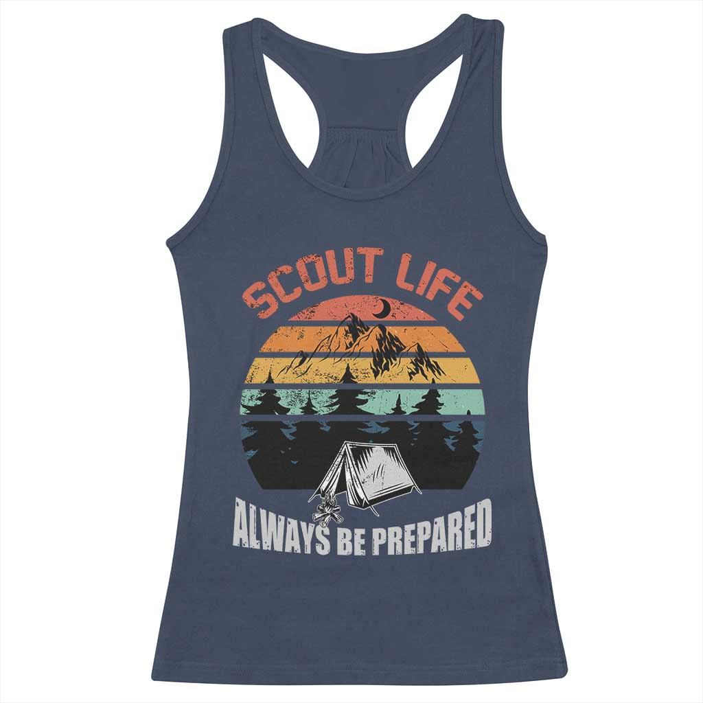 Scout Camping Racerback Tank Top Scout Camping Always Be Prepared Hiking Camping Outdoors Troop Leader TS02 Navy Print Your Wear