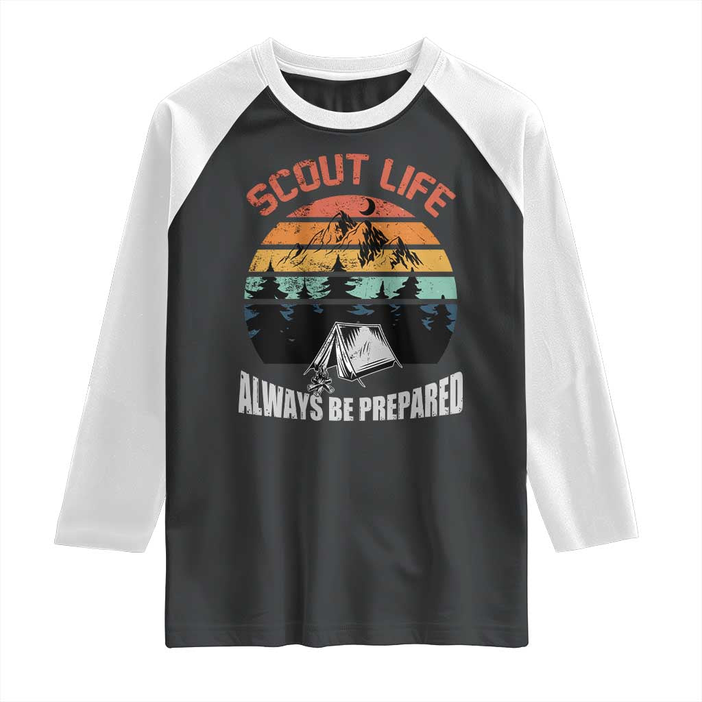 Scout Camping Raglan Shirt Scout Camping Always Be Prepared Hiking Camping Outdoors Troop Leader TS02 Black White Print Your Wear