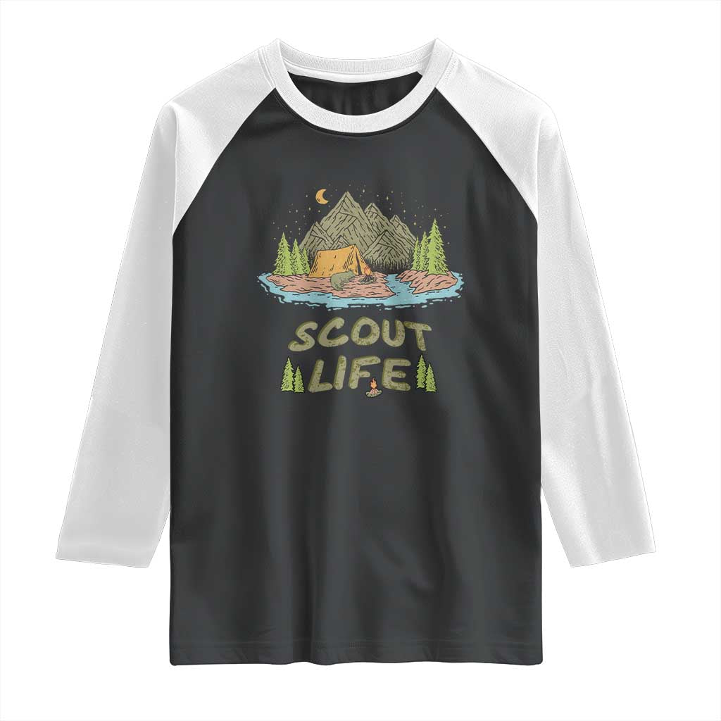 Scout Camping Raglan Shirt Scout Camping Life Hiking Camping Outdoors Troop Leader TS02 Black White Print Your Wear