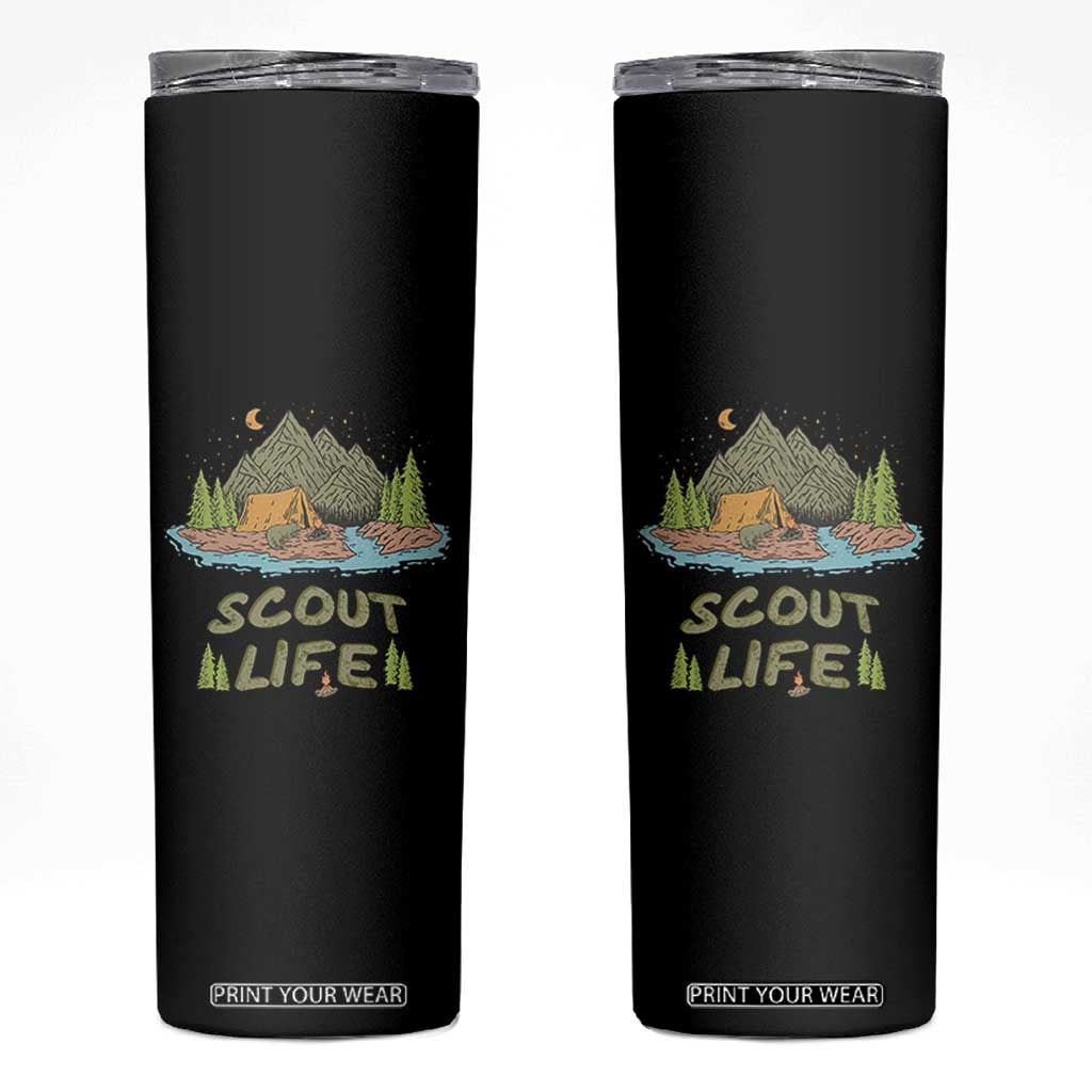 Scout Camping Skinny Tumbler Scout Camping Life Hiking Camping Outdoors Troop Leader TS02 Black Print Your Wear