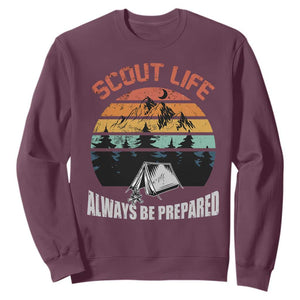 Scout Camping Sweatshirt Scout Camping Always Be Prepared Hiking Camping Outdoors Troop Leader TS02 Maroon Print Your Wear