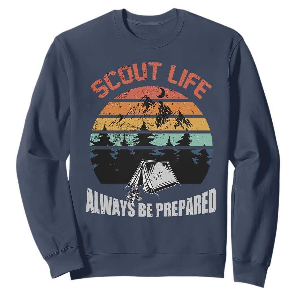 Scout Camping Sweatshirt Scout Camping Always Be Prepared Hiking Camping Outdoors Troop Leader TS02 Navy Print Your Wear