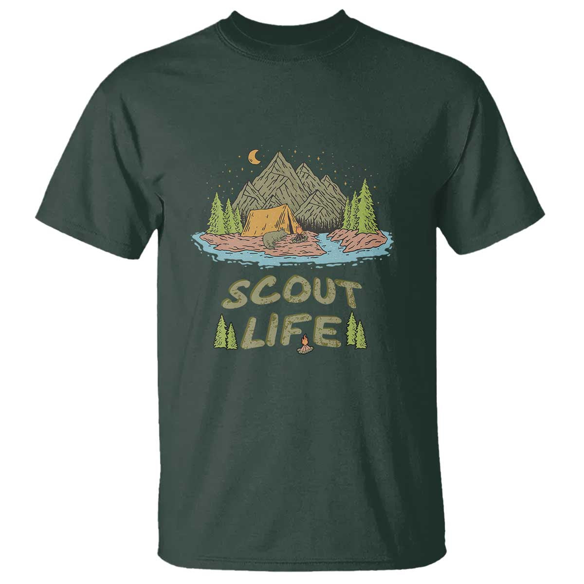 Scout Camping T Shirt Scout Camping Life Hiking Camping Outdoors Troop Leader TS02 Dark Forest Green Print Your Wear