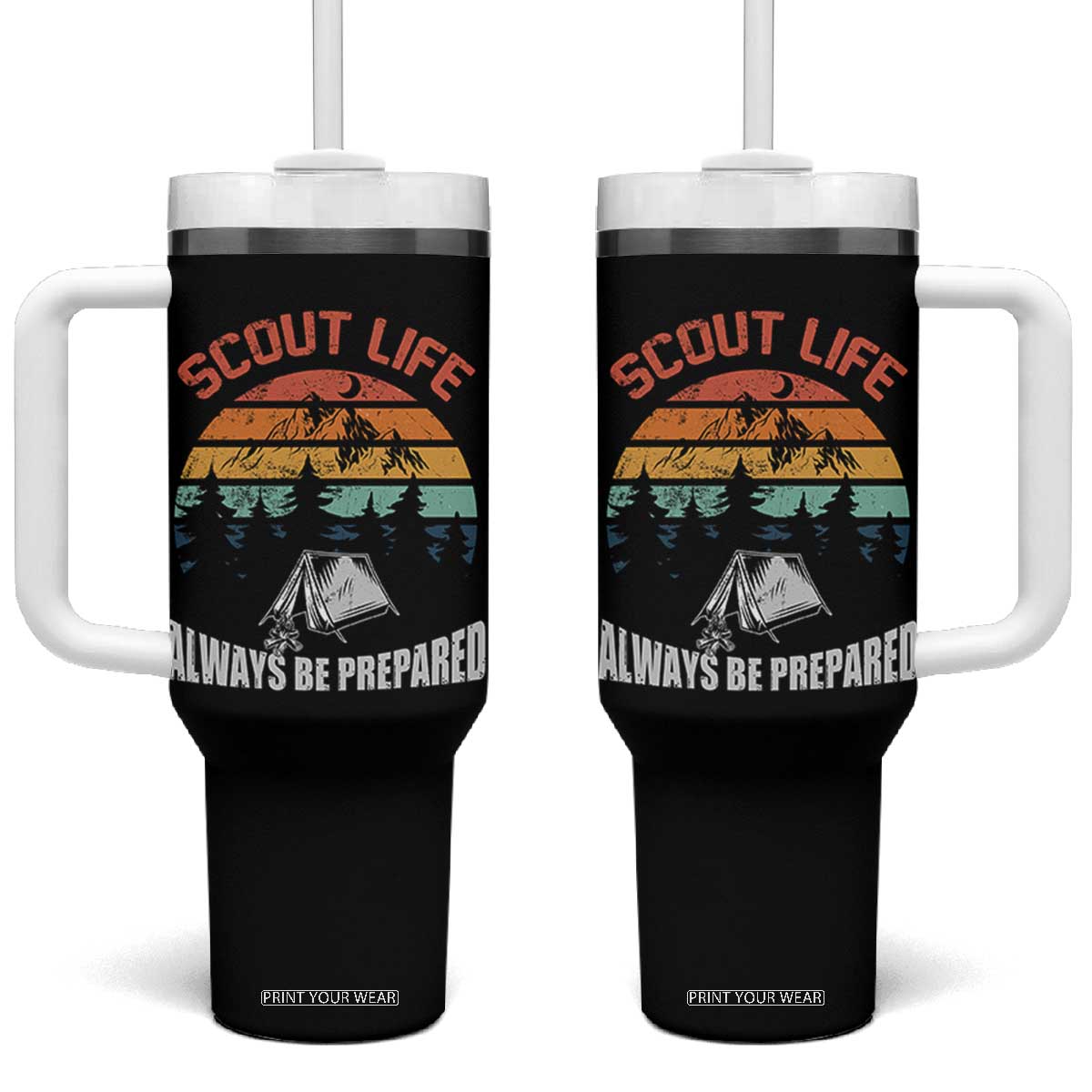 Scout Camping Tumbler With Handle Scout Camping Always Be Prepared Hiking Camping Outdoors Troop Leader TS02 One Size: 40 oz Black Print Your Wear