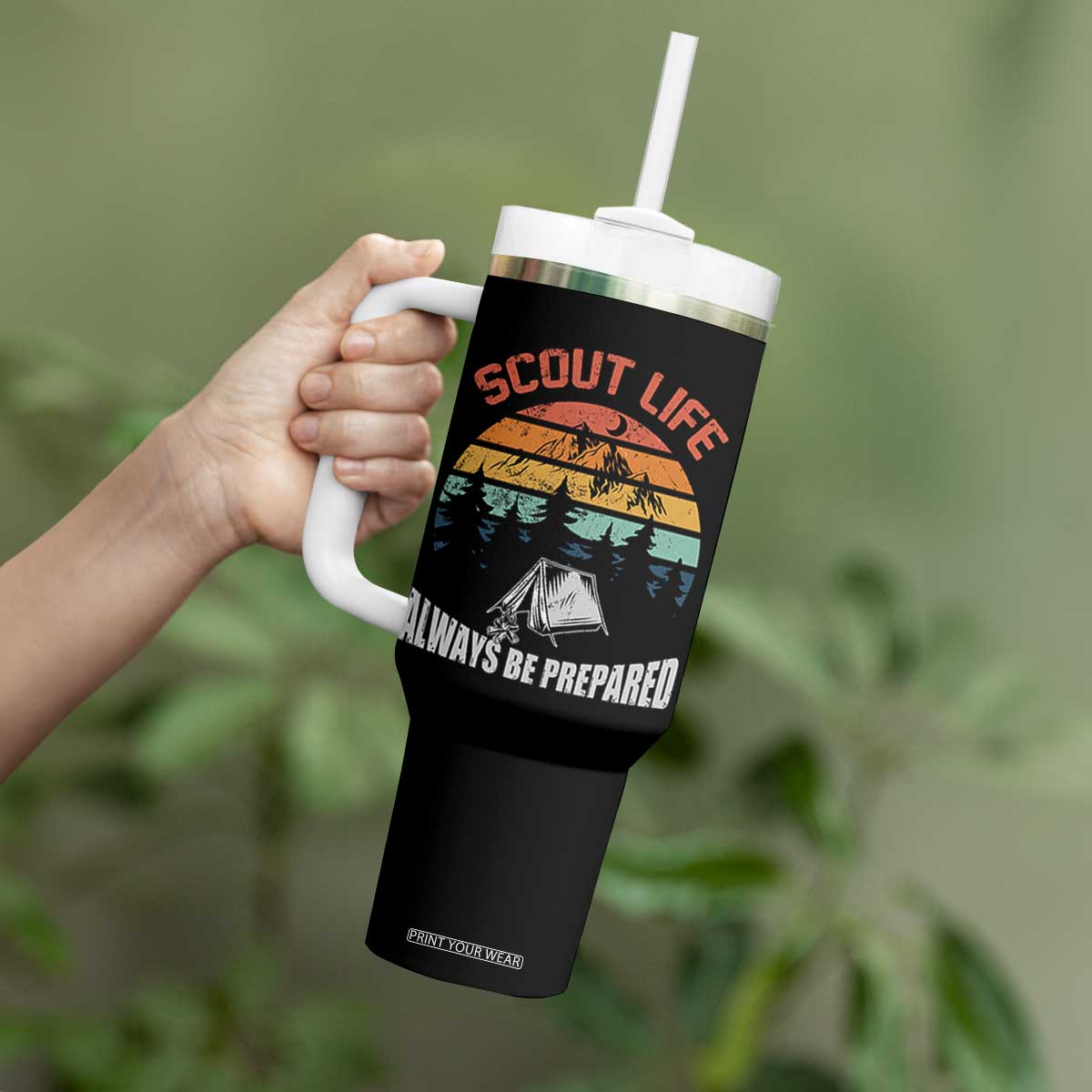 Scout Camping Tumbler With Handle Scout Camping Always Be Prepared Hiking Camping Outdoors Troop Leader TS02 Print Your Wear